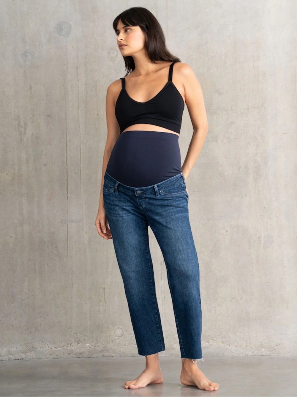 NWT Seraphine Blue Maternity Tapered Frayed Hem Jeans Over Bump Size US 6